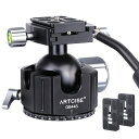 ARTCISE 44mm 低重心 ハンドル ボール雲台 CNC精密加工 アルミ ビデオ三脚ヘッド 360度回転 パノラマ 自由雲台 二つの予備アルカスイス クイ...