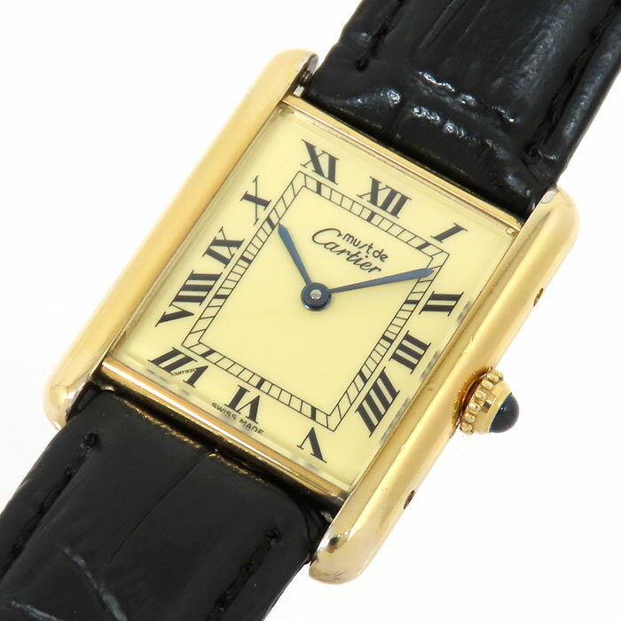 マストタンク 【最大3万円割引クーポン数量限定】 Cartier カルティエ マストタンクLM ヴェルメイユ W1005753 アイボリー文字盤 SV925 GP 社外レザーベルト クォーツ 腕時計 ボーイズ 送料無料 241001011593