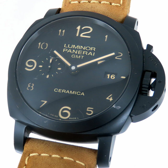 ルミノール 腕時計（メンズ） PANERAI パネライ ルミノール 1950 3デイズ GMT PAM00441 ブラック文字盤 チタン レザー 腕時計 自動巻 オートマ メンズ 送料無料 241001012920