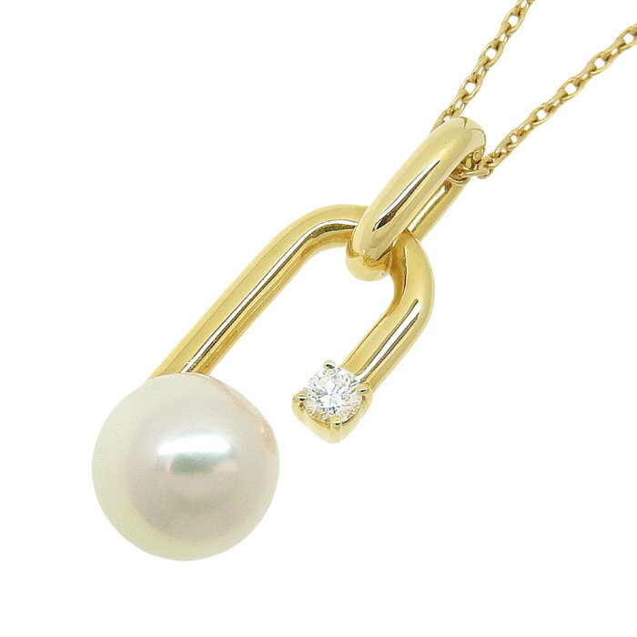 TASAKI タサキ プチ ファイン リンク パール ダイヤ ネックレス K18YG 750 イエローゴールド パール 7.3mm ダイヤモンド 0.04ct 45.5cm アジャスター付 真珠 ペンダント 首飾り アクセサリー レディース 送料無料 241100048586 ★のサムネイル