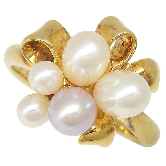 MIKIMOTO ミキモト リボン モチーフ パール リング K18YG 750 イエローゴールド パール 真珠 12号 指輪 アクセサリー レディース 送料無料 240101749446 ★のサムネイル