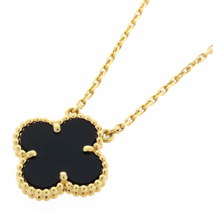 【ポイント5倍＆ 最大10万円割引クーポン数量限定】VanCleef&Arpels ヴァンクリーフ&アーペル ヴィンテージ アルハンブラ オニキス ネックレス K18YG 750 イエローゴールド シェル 41.5cm アジャスター付き ペンダント レディース アクセサリー 送料無料 241100064282のサムネイル