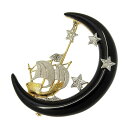 【最大10万円割引クーポン 数量限定 5/1-5/3】 AS TIME アズタイム ムーン スター 帆船 モチーフ オニキス ダイヤ ブローチ K18YG 75...