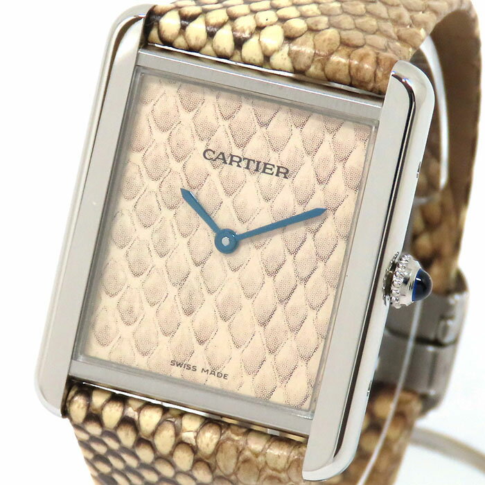【最大10万円割引クーポン 数量限定 5/1-5/3】 Cartier カルティエ タンクソロ LM パイソンモチーフ W5200021 ベージュ文字盤 SS ステンレススチール レザー 蛇 ヘビ 腕時計 電池式 クォーツ メンズ 送料無料【仕上済】240101782479