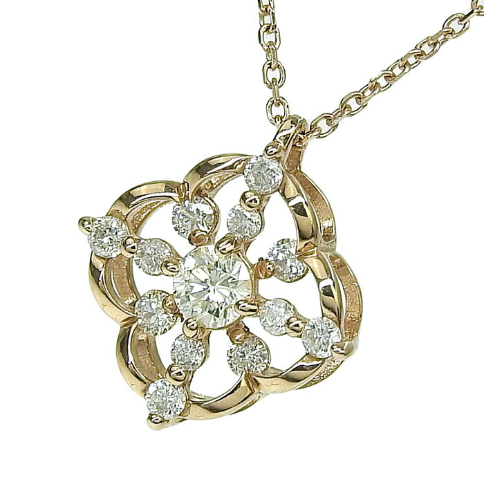 フラワー モチーフ ダイヤ ネックレス K18PG 750 ピンクゴールド ダイヤモンド 0.30ct 44.5cm アジャスター付 首飾り アクセサリー レディース 送料無料 240101781791 ★