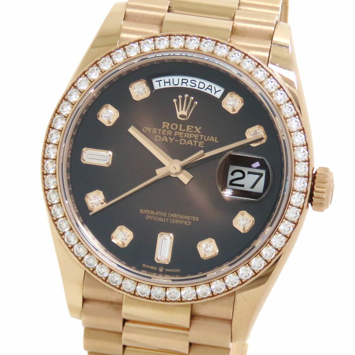 【最大10万円割引クーポン数量限定 8/16 20時〜】ROLEX ロレックス デイデイト 36 128345RBR ランダム ブラウン文字盤 K18RG 750 ローズゴールド 金無垢 ダイヤベゼル ダイヤモンド 自動巻 メンズ 保証書付 腕時計 送料無料 241001023951