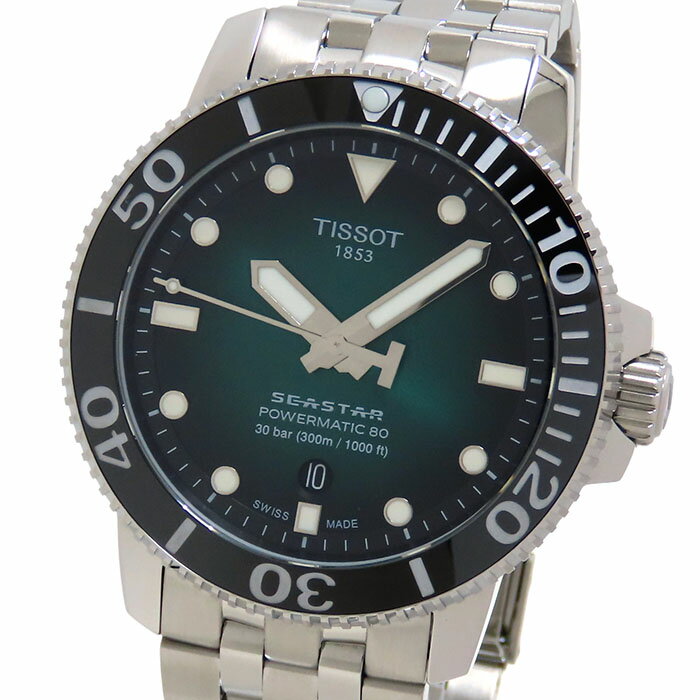 【クーポン利用で最大3万円割引 数量限定 11/1~11/11】 TISSOT ティソ シースター1000 パワーマティック80 T120.407.11.091.01 グリーン文字盤 SS ステンレススチール 裏スケ 自動巻 保証書付 腕時計 メンズ 送料無料 241001024258