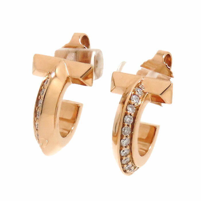 TIFFANY & Co. ティファニー T ワン ダイヤ フープ ピアス K18RG 750 ローズゴールド ピンクゴールド ダイヤモンド 0.20ct 0....