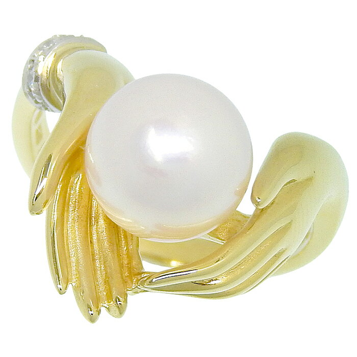 【クーポン利用で最大3万円割引 数量限定 12/1~12/11】 VJ ハンド モチーフ パール ダイヤ リング K18YG 750 イエローゴールド Pt900 プラチナ パール 真珠 ダイヤモンド 0.04ct 10号 指輪 アクセサリー レディース 送料無料 241100088298 ★