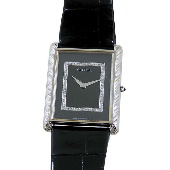 Rakuten - 【最大10万円割引クーポン 数量限定】 SEIKO セイコー クレドール GHKF038 2F70-5200 ブラック文字盤 K18WG 750 ホワイトゴールド ダイヤモンド レザー 31.4g 腕時計 電池式 メンズ 送料無料 【仕上・電池交換済】240101854053