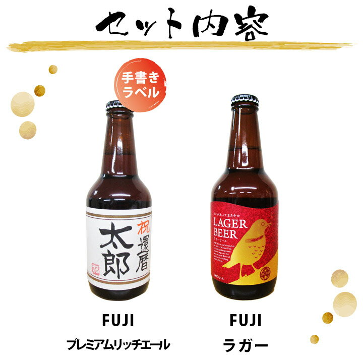 名入れ酒 名入れプレゼント 名入れビール(茶)と、地ビールFUJIビール1本 計2点のセット ギフトカートン入り 名入れ 記念日 還暦 古希 喜寿 傘寿 米寿 誕生日 退職 内祝　父の日