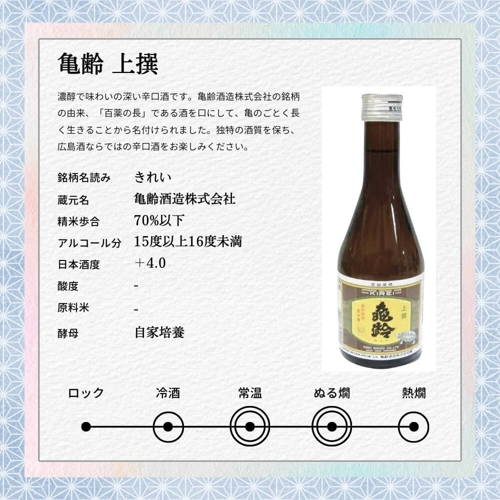 亀齢(きれい)本醸造 上撰 1800ml 【広島　日本酒】【キレイ　亀齢酒造】【ギフト　プレゼント】