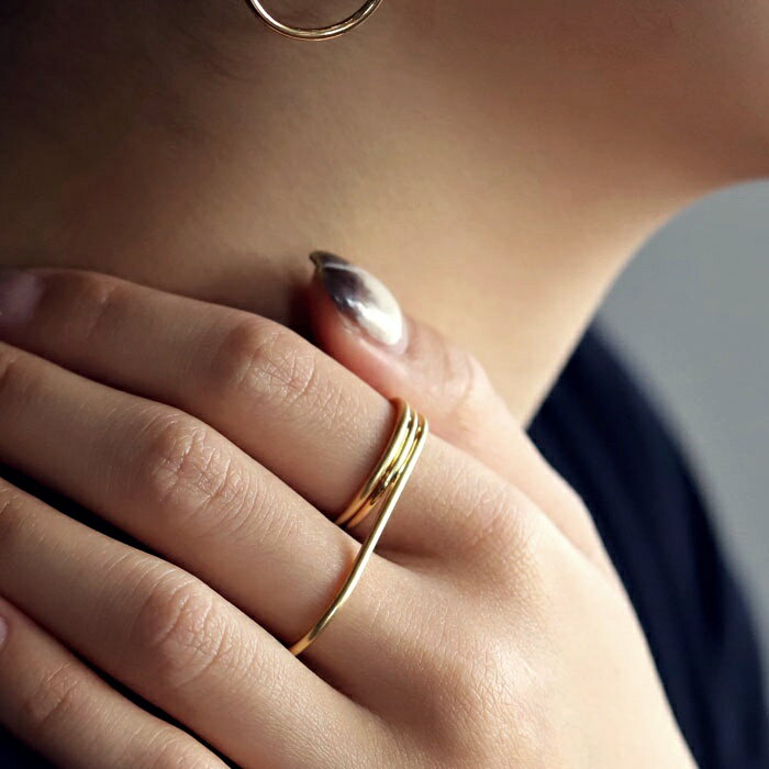 【メール便送料無料】 指輪 アクセサリー リング 金属アレルギー対応 ニッケルフリー 真鍮 シルバー ゴールド 2フィンガー ダブルフィンガー ツーフィンガー デザイン ヴィンテージ シック 大人 レディース おしゃれ 上品 パーティー 誕生日 プレゼント ◎メール便可！のサムネイル