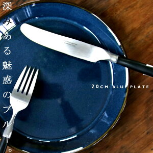 中皿 20cm 日本製 美濃焼 陶器 ブルー 藍色 おしゃれ 北欧 お皿 皿 平皿 丸皿 うつわ 器 和食器 洋食器 食器 キッチン プレート メイン皿 おかず皿 パスタ皿 カレー皿 カフェ お祝い プレゼント 食洗機対応 電子レンジ対応