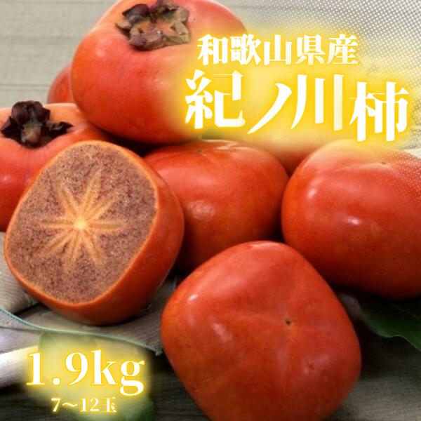 「紀ノ川柿」の一番の特徴は、果肉が黒砂糖をまぶしたように茶色いことです。 これは渋を抜く作業をするときに渋みの成分であるタンニンが固形化してできたもので、渋が抜けて甘く美味しくなった証拠でもあります。 樹上で完熟させるのでより甘みが強く、シャキシャキとした固めの果肉がお楽しみいただけます。 ■商品名 紀ノ川柿 1.9kg ■内容量 紀ノ川柿 1.9kg　 7～12玉 ■温度帯 常温 ※商品画像はイメージです。 ※賞味期間は製造・加工日より180日未満の商品について記載しており、180日以上の商品は記載の省略をしております。(フルーツも省略しています。) ※ご購入いただいた商品が、お客様のお手元に届くまで、約3〜7日いただいております。営業カレンダーをご確認いただきますようお願い申し上げます。 ※離島の中にはお届けできない地域がございます。フルーツは入荷次第出荷いたします。詳細につきましては、お問い合わせください。