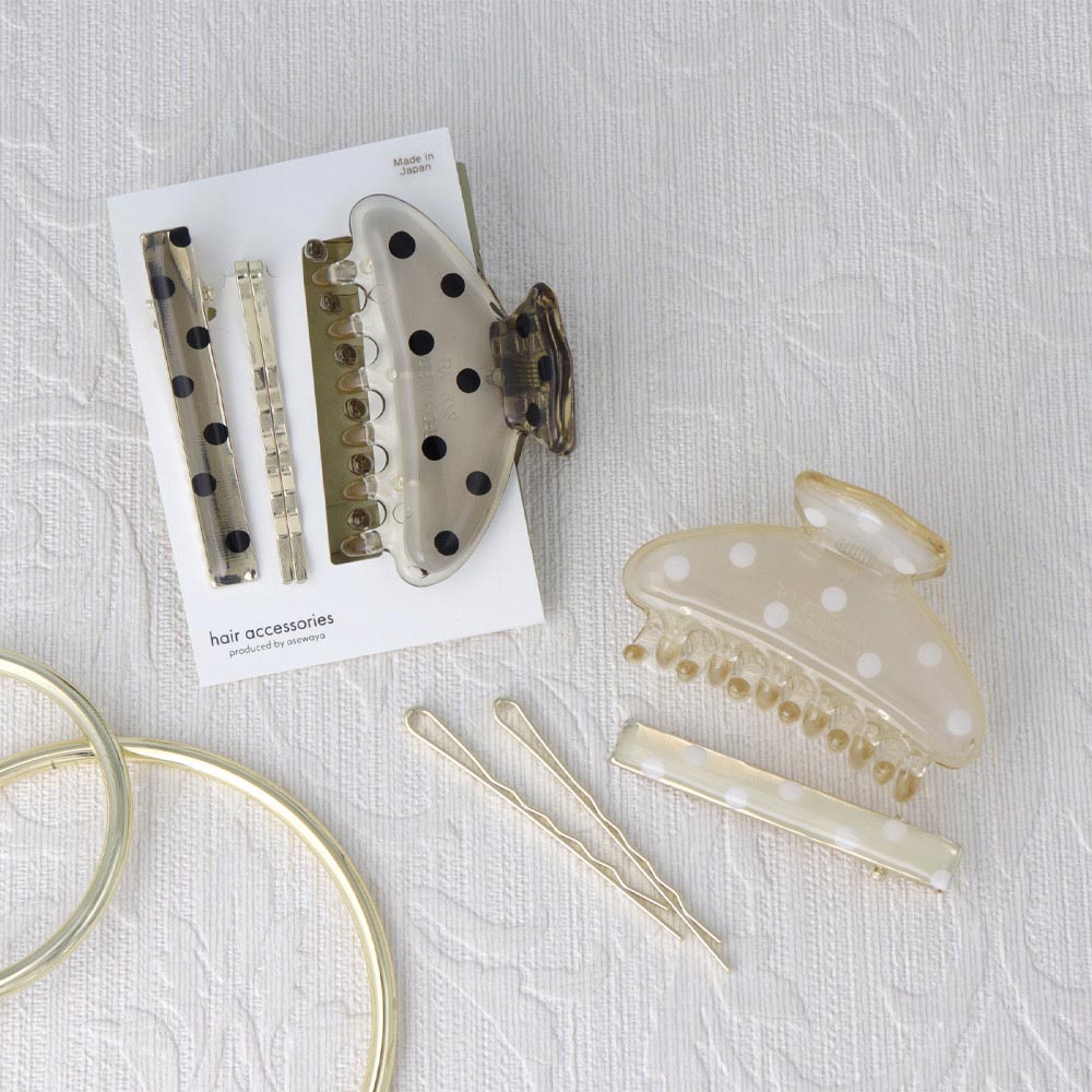 【楽天スーパーSALE 半額】ヘアクリップ クリア ドット メタル バンスクリップ クリップ アメピン 4個セット | OSEWAYA ヘアアクセサリー ヘアア...