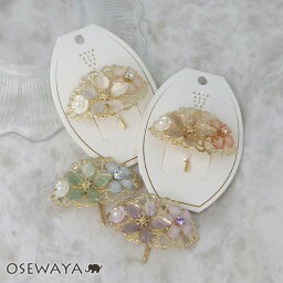 ヘアカフ トリプル 花 フラワー マーブル レース メタル パール ストーン ヘアポニー ポニーフック | OSEWAYA ヘアアクセサリー ヘアアクセ レディース 女性 大人 プレゼント ギフト オシャレ かわいい 可愛い シンプル