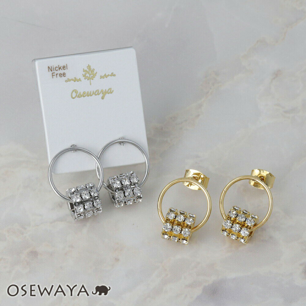 乐天商城 - ピアス ニッケルフリー メタル リング パヴェ ストーン ドロップピアス | OSEWAYA アクセサリー レディース 女性 大人 プレゼント ギフト 結婚式 誕生日 オシャレ かわいい 可愛い シンプル
