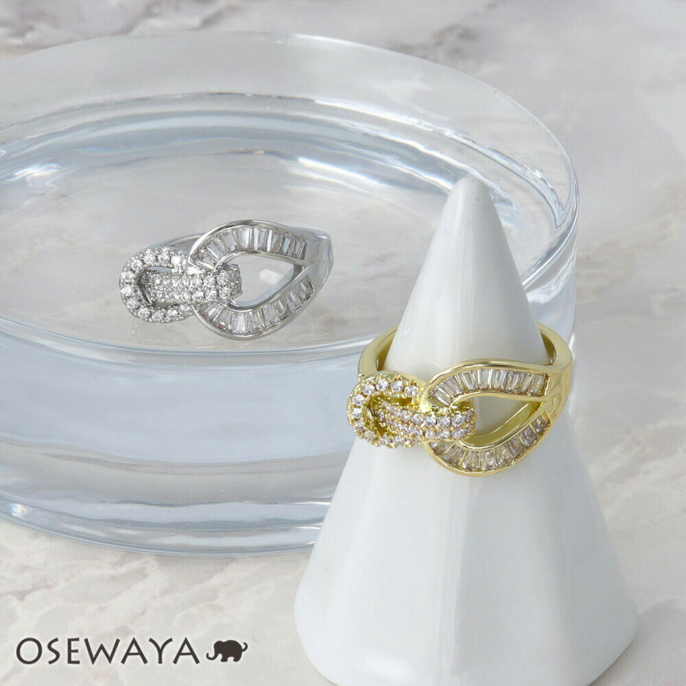 【楽天スーパーSALE 半額】リング ニッケルフリー メタル キュービックジルコニア バックル風 フリーサイズ 指輪 | OSEWAYA アクセサリー レディー...