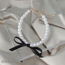 ブレスレット ニッケルフリー パール ブラック スリム リボン ブレスレット | OSEWAYA アクセサリー レディース 女性 大人 プレゼント ギフト 結婚式 誕生日 オシャレ かわいい