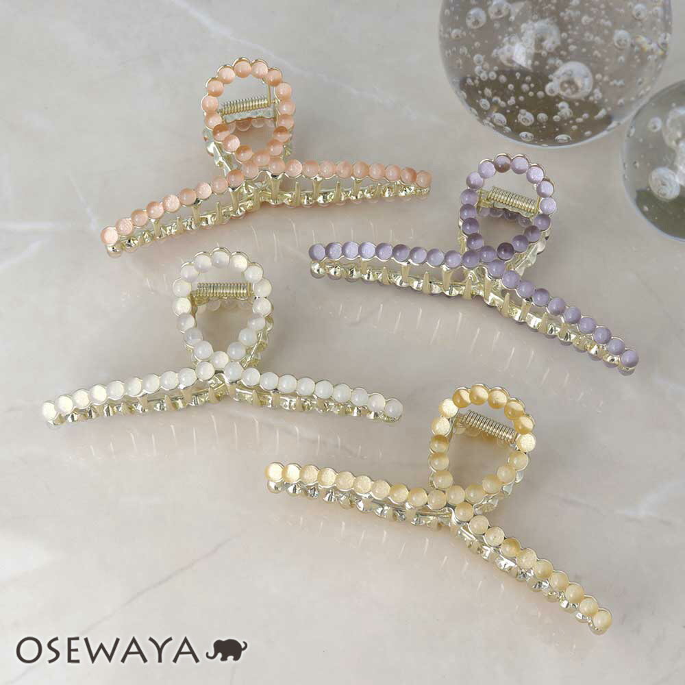 ヘアクリップ クリア パステルカラー ビーズ メタル ロール バンス | OSEWAYA ヘアアクセサリー ヘアアクセ レディース 女性 大人 プレゼント ギフ...