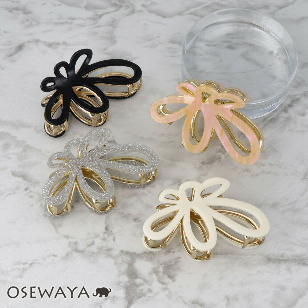 【楽天スーパーSALE 半額】ヘアクリップ 花 フラワー カラー マーブル ラメ メタル バンスクリップ | OSEWAYA ヘアアクセサリー ヘアアクセ レデ...