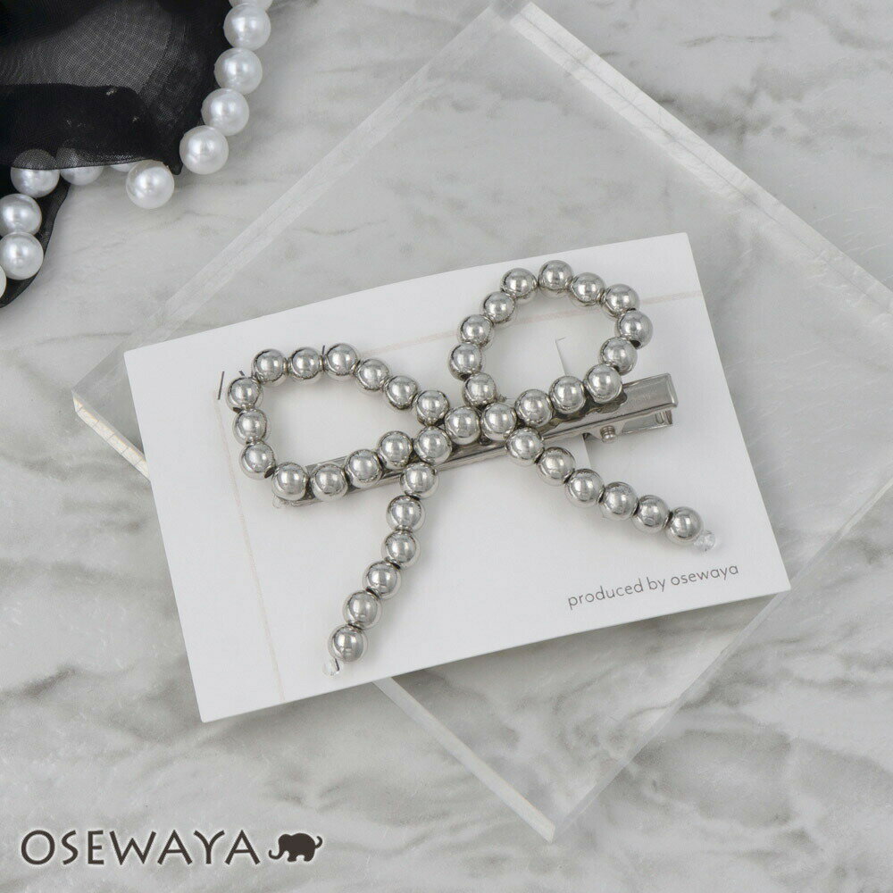 【楽天スーパーSALE 半額】ヘアクリップ yura メタル ボール リボン ビーズ クリップ | OSEWAYA ヘアアクセサリー ヘアアクセ レディース 女...