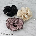 シュシュ プリーツ パイピング ストーン リング ヘアゴム ヘアポニー | OSEWAYA ヘアアクセサリー ヘアアクセ レディース 女性 大人 プレゼント ギ...