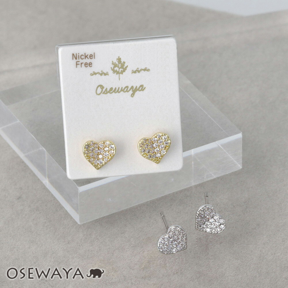 Tourmaline - ピアス ニッケルフリー メタル パヴェ キュービックジルコニア ミニ ハート ステンレスポスト スタッドピアス | OSEWAYA アクセサリー レディース 女性 大人 プレゼント ギフト 結婚式 誕生日
