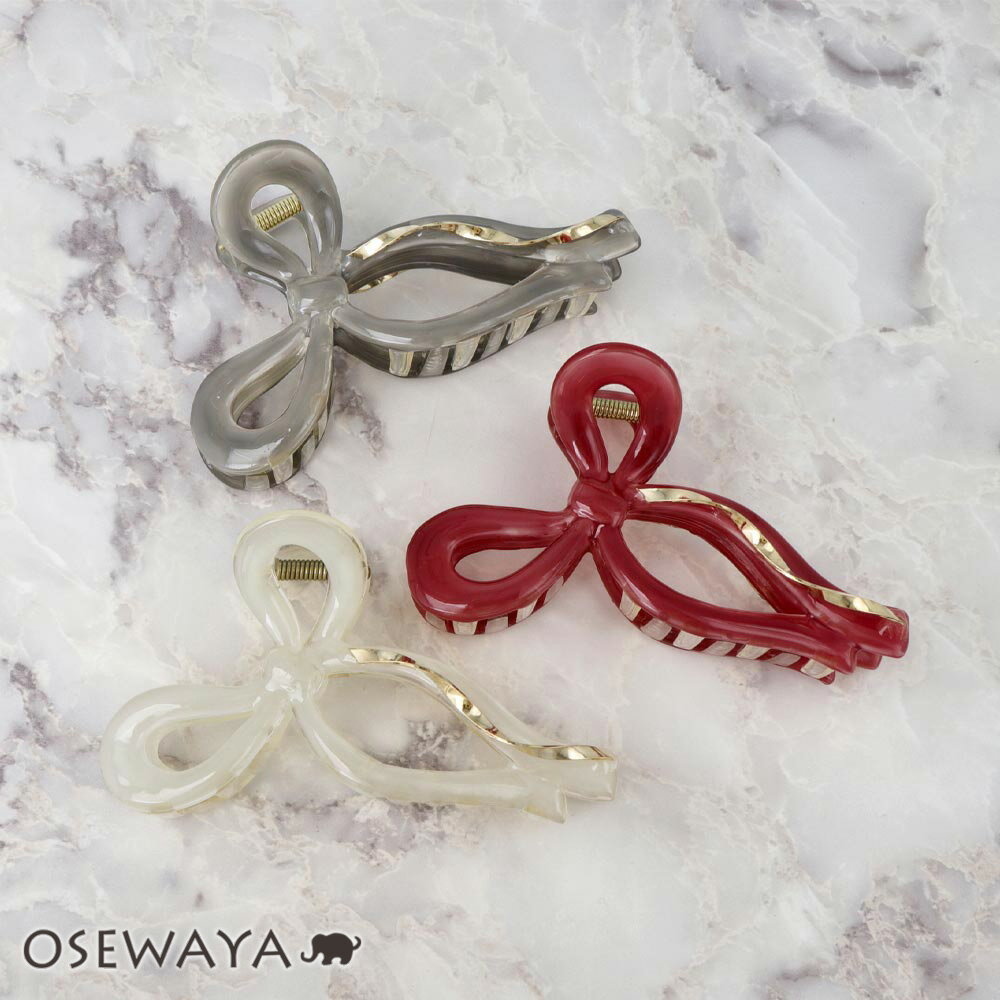 【楽天スーパーSALE 半額】ヘアクリップ リボン メタル ツイスト カラー クリア バンスクリップ | OSEWAYA ヘアアクセサリー ヘアアクセ レディー...
