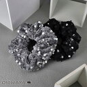 シュシュ スパンコール ベロア風 ヘアゴム ヘアポニー | OSEWAYA ヘアアクセサリー ヘアアクセ レディース 女性 大人 プレゼント ギフト 結婚式 カ...