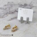 イヤリング ニッケルフリー メタル ミニ ストーン 連爪 スリー ライン ネジバネ式イヤリング | OSEWAYA アクセサリー レディース 女性 大人 プレゼント ギフト 結婚式 誕生日 おしゃれ オシャレ かわいい 可愛い