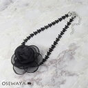ネックレス yura リボン シアー フラワー ローズ バラ 薔薇 チョーカー | OSEWAYA アクセサリー レディース 女性 大人 プレゼント ギフト 結婚式 誕生日 おしゃれ オシャレ かわいい 可愛い