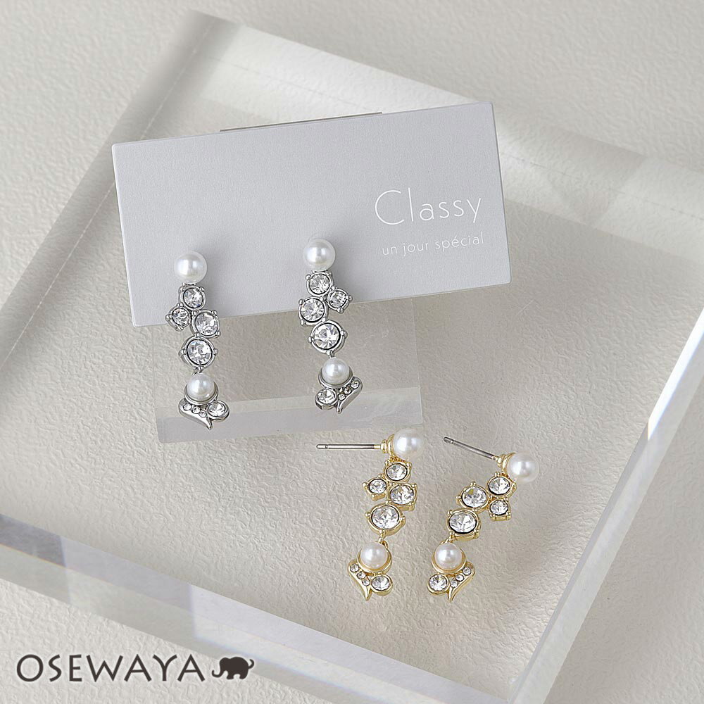 乐天商城 - Classy ピアス ニッケルフリー メタル パール ランダム ストーン チタンポスト ドロップピアス | OSEWAYA アクセサリー レディース 女性 大人 プレゼント ギフト 結婚式 誕生日 おしゃれ オシャレ