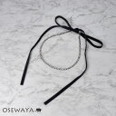 ネックレス ニッケルフリー ベロア スリム リボン ダイヤレーン ストーン 連爪 2連 チョーカー | OSEWAYA アクセサリー レディース 女性 大人 プレゼント ギフト 結婚式 誕生日 おしゃれ オシャレ