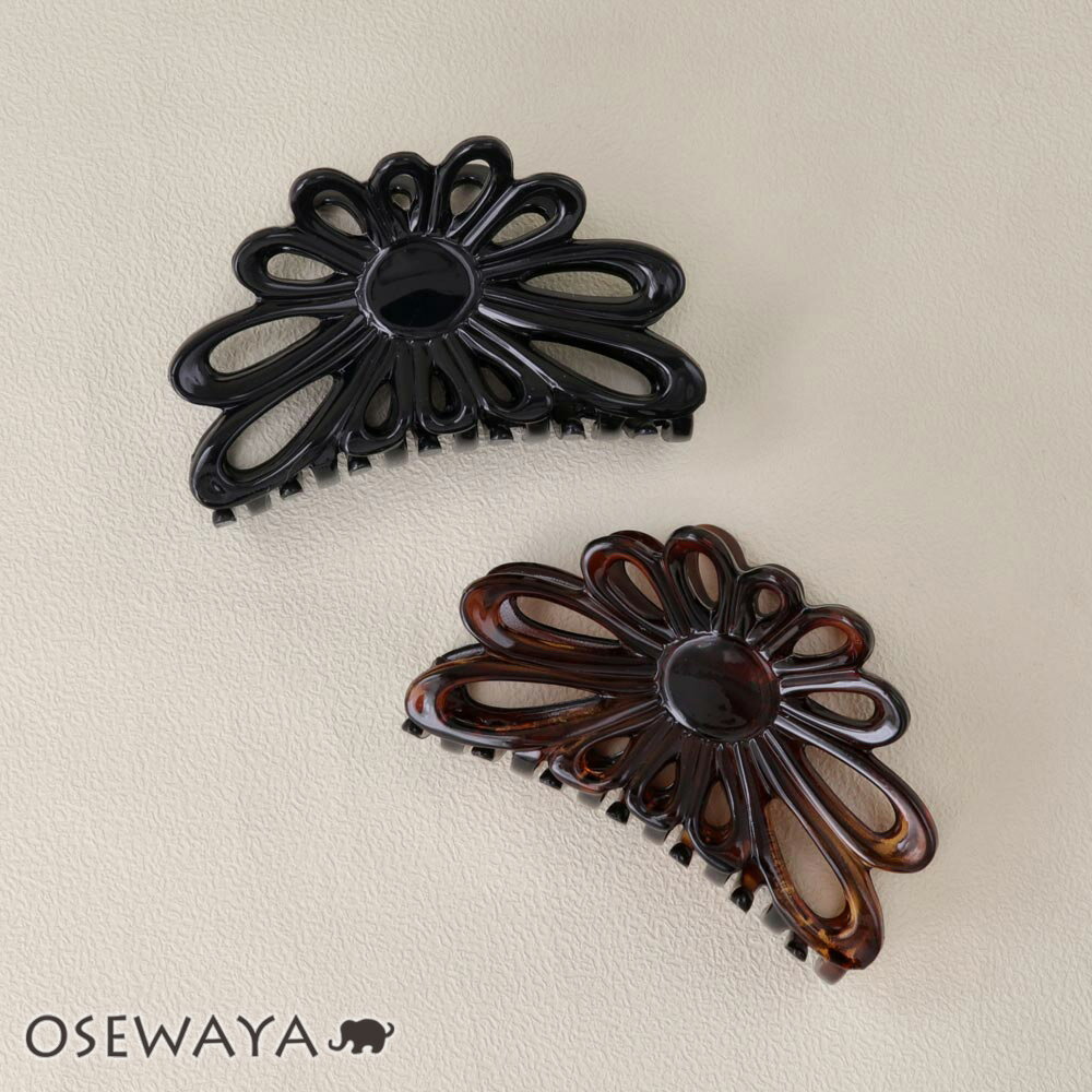 ヘアクリップ フラワー 花 透かし ベーシックカラー バンスクリップ | OSEWAYA ヘアアクセサリー ヘアアクセ レディース 女性 大人 プレゼント ギフ...