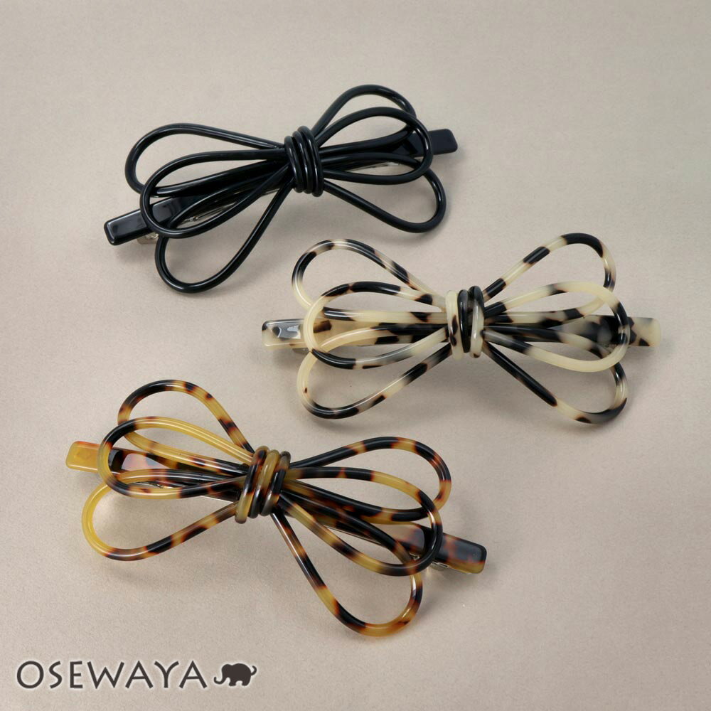 【楽天スーパーSALE 半額】バレッタ リボン 3連 トリプル ループ 立体 べっ甲風 マーブル カラー スリムバレッタ | OSEWAYA ヘアアクセサリー ...