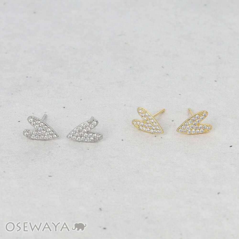 乐天商城 - ピアス ニッケルフリー メタル ハート パヴェ キュービックジルコニア スタッドピアス | OSEWAYA アクセサリー レディース 女性 大人 プレゼント ギフト 結婚式 誕生日 おしゃれ オシャレ