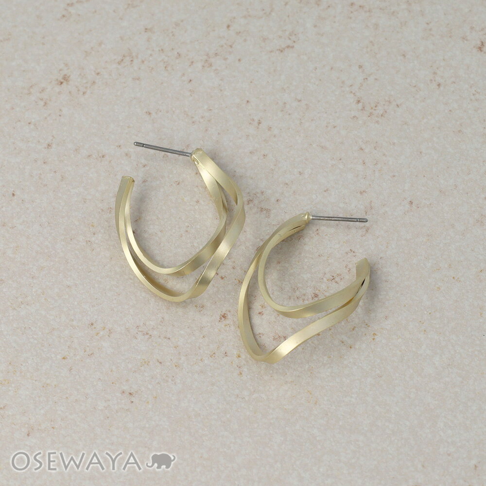 Coral - ピアス ニッケルフリー sable gold メタル ダブル ウェーブ ライン カーブ スタッドピアス | OSEWAYA アクセサリー レディース 女性 大人 プレゼント ギフト 結婚式 誕生日 おしゃれ オシャレ かわいい 可愛い
