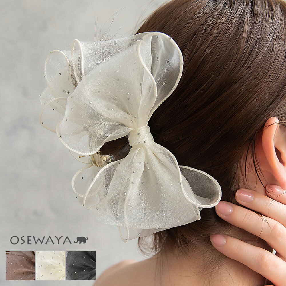 【楽天スーパーSALE 半額】ヘアクリップ ビッグ ダブル リボン シマー ドット パイピング クリア カラー ロール バンスクリップ | OSEWAYA ヘア...