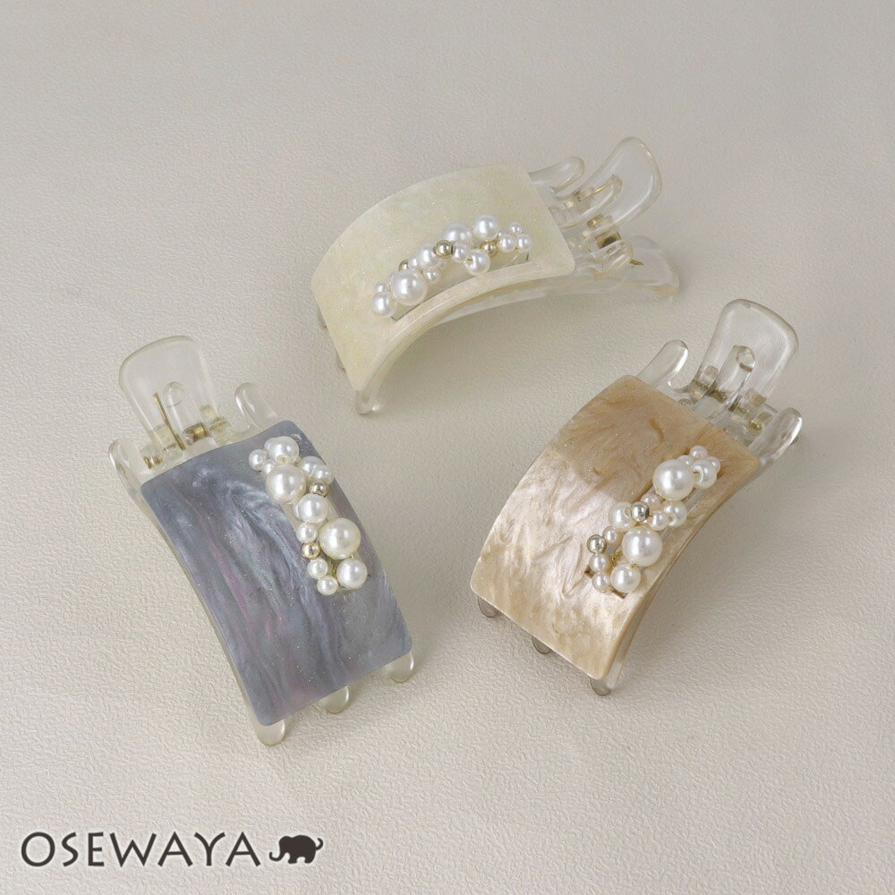 ヘアクリップ マーブル カラー ラメ プレート バブル パール ビーズ クリア サイドバンスクリップ | OSEWAYA ヘアアクセサリー ヘアアクセ レディー...