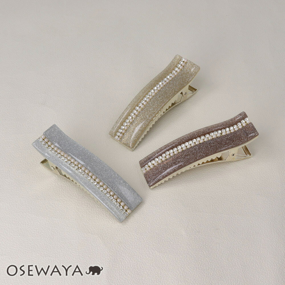 ヘアクリップ ラメ カラー ミニ ストーン パール ライン メタル サイド フォーククリップ | OSEWAYA ヘアアクセサリー ヘアアクセ レディース 女性...