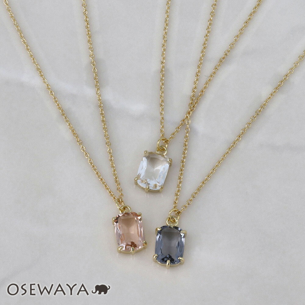 【送料無料】ネックレス ニッケルフリー メタル クリア カラー ストーン レクタングル チェーン プチネックレス | OSEWAYA アクセサリー レディース 女性 大人 プレゼント ギフト 結婚式 誕生日 おしゃれ オシャレ かわいい 可愛い