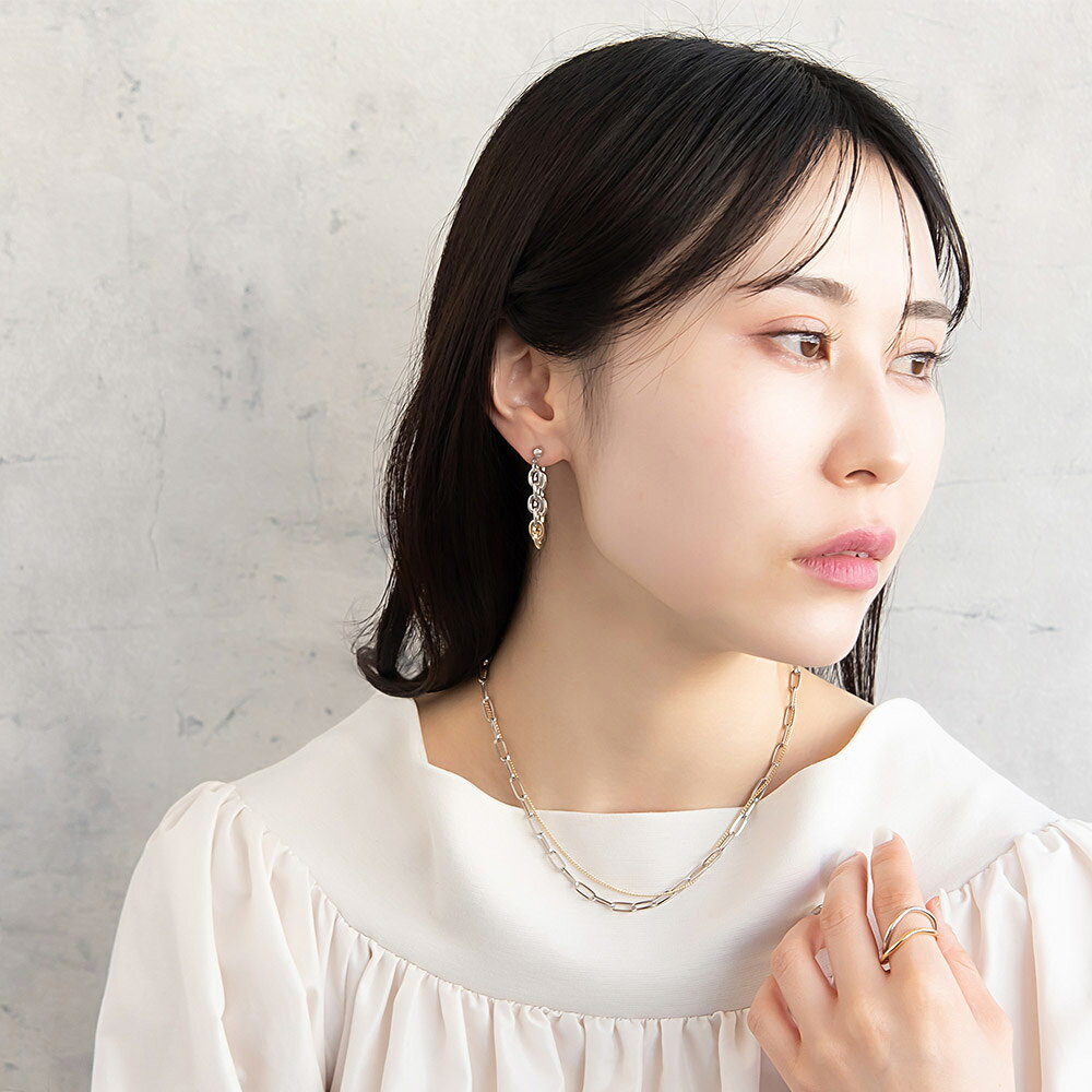 OSEWAYAのピアス Combination Metal ニッケルフリー メタル アズキチェーン ループ ステンレスポスト バックキャッチ フープピアス | OSEWAYA アクセサリー レディース 女性 大人 プレゼント ギフト｜アングル2