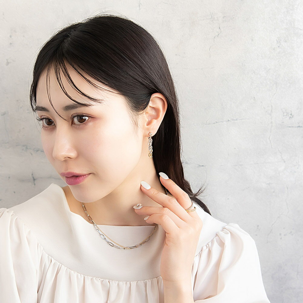 OSEWAYAのピアス Combination Metal ニッケルフリー メタル アズキチェーン ループ ステンレスポスト バックキャッチ フープピアス | OSEWAYA アクセサリー レディース 女性 大人 プレゼント ギフト｜アングル3