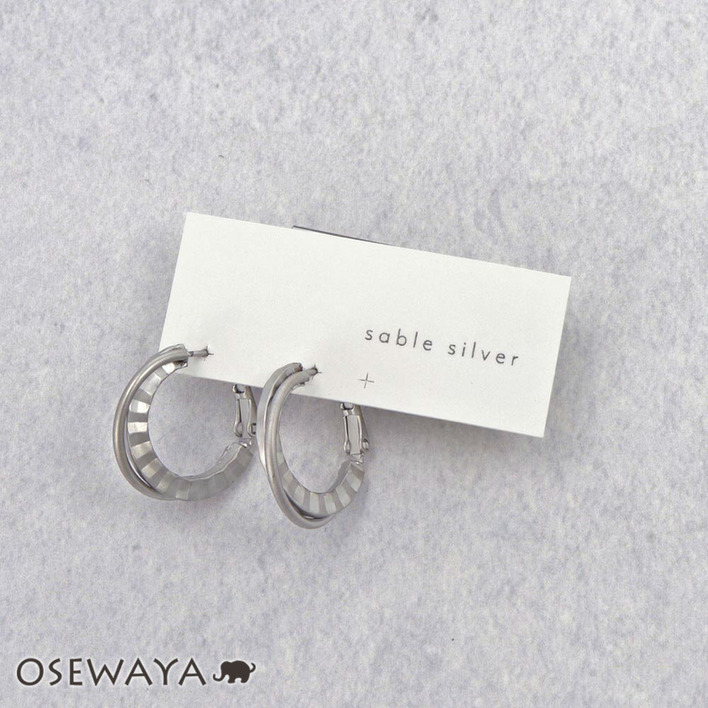 Rakuten - 【送料無料】ピアス ニッケルフリー sable silver メタル ダブル クロス ライン サイド テクスチャー フープピアス | OSEWAYA アクセサリー レディース 女性 大人 プレゼント ギフト 結婚式