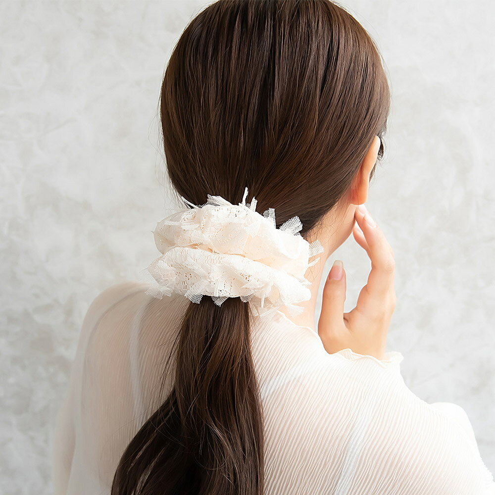 シュシュ フラワー レース風 デコレーション チュール ヘアゴム ヘアポニー | OSEWAYA ヘアアクセサリー ヘアアクセ レディース 女性 大人っぽい プレゼント ギフト 結婚式 カジュアル おしゃれ osewaya-10086929 OSEWAYA サンプル画像3