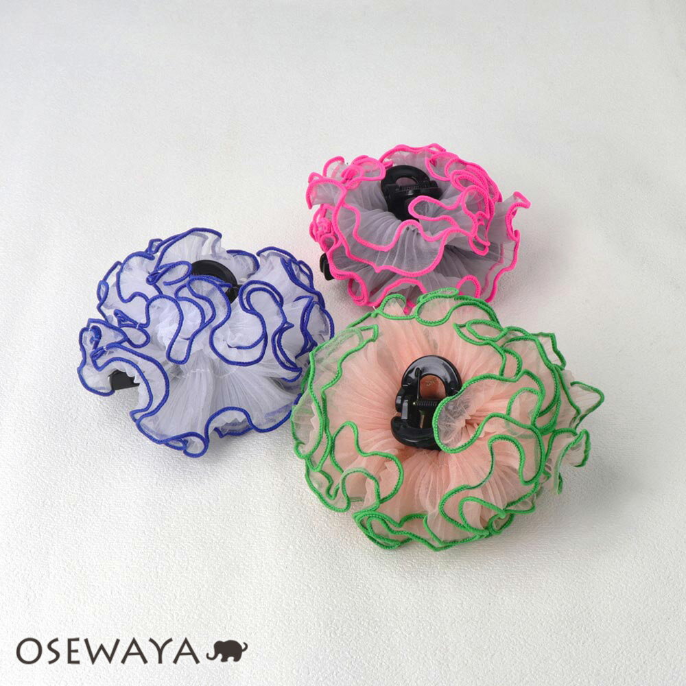 ヘアクリップ シアー プリーツ バイカラー メロウ シュシュ風 バンスクリップ | OSEWAYA ヘアアクセサリー ヘアアクセ レディース 女性 大人 プレゼ...