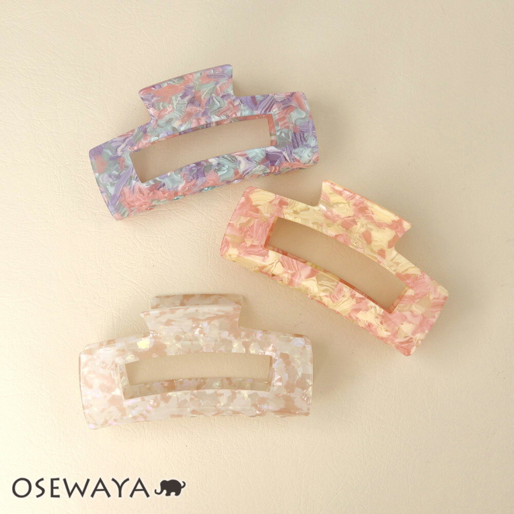 【楽天スーパーSALE 半額】ヘアクリップ マーブル カラー レクタングル フレーム バンスクリップ | OSEWAYA ヘアアクセサリー ヘアアクセ レディー...