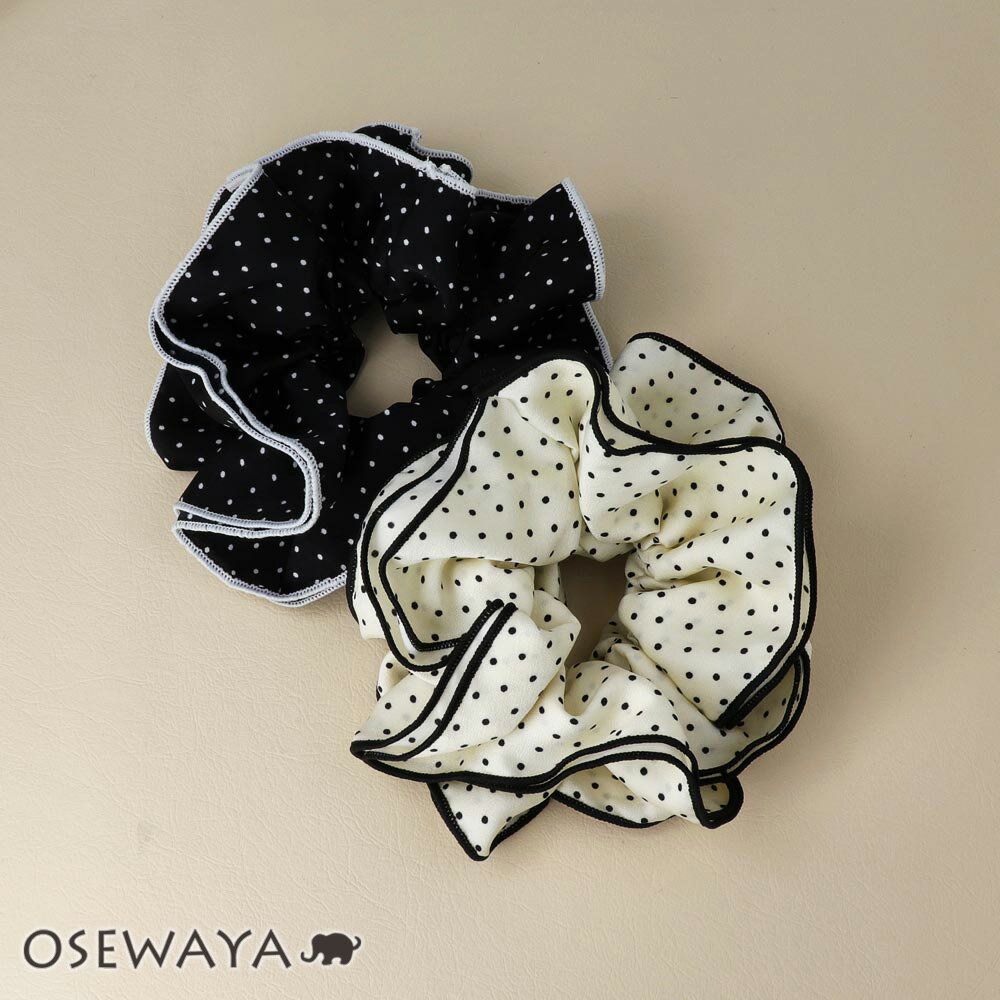 シュシュ ドット ボリューム フリル モノトーンカラー | OSEWAYA ヘアアクセサリー ヘアアクセ レディース 女性 大人 プレゼント ギフト 結婚式 カ...